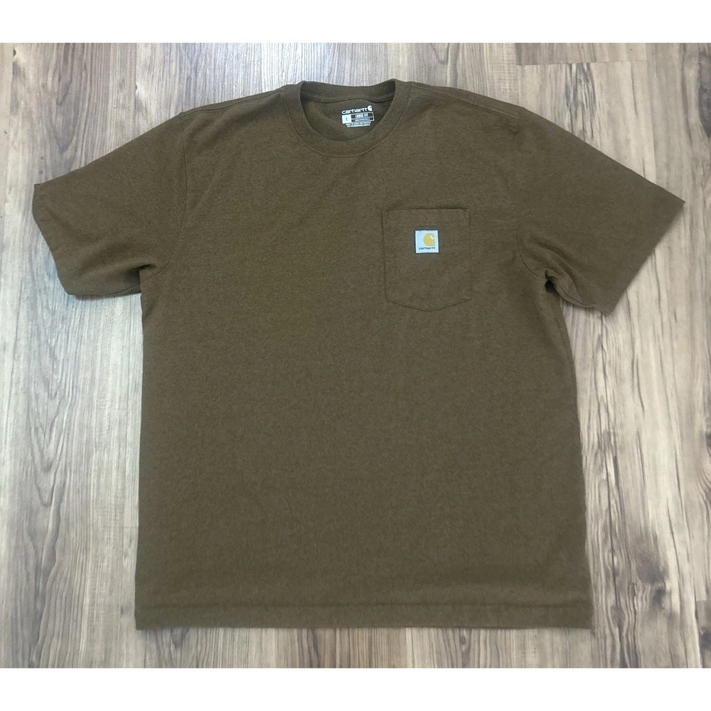 Carhartt Brown Short Sleeve T-Shirt Men's Large Tee Loose Fit Pocket Logo